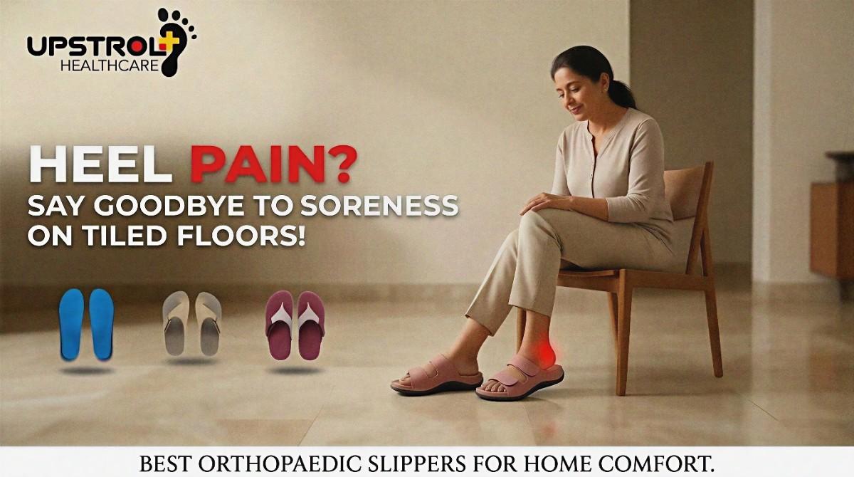 Thirunelveli heel pain relief with orthopaedic slippers on hard floor