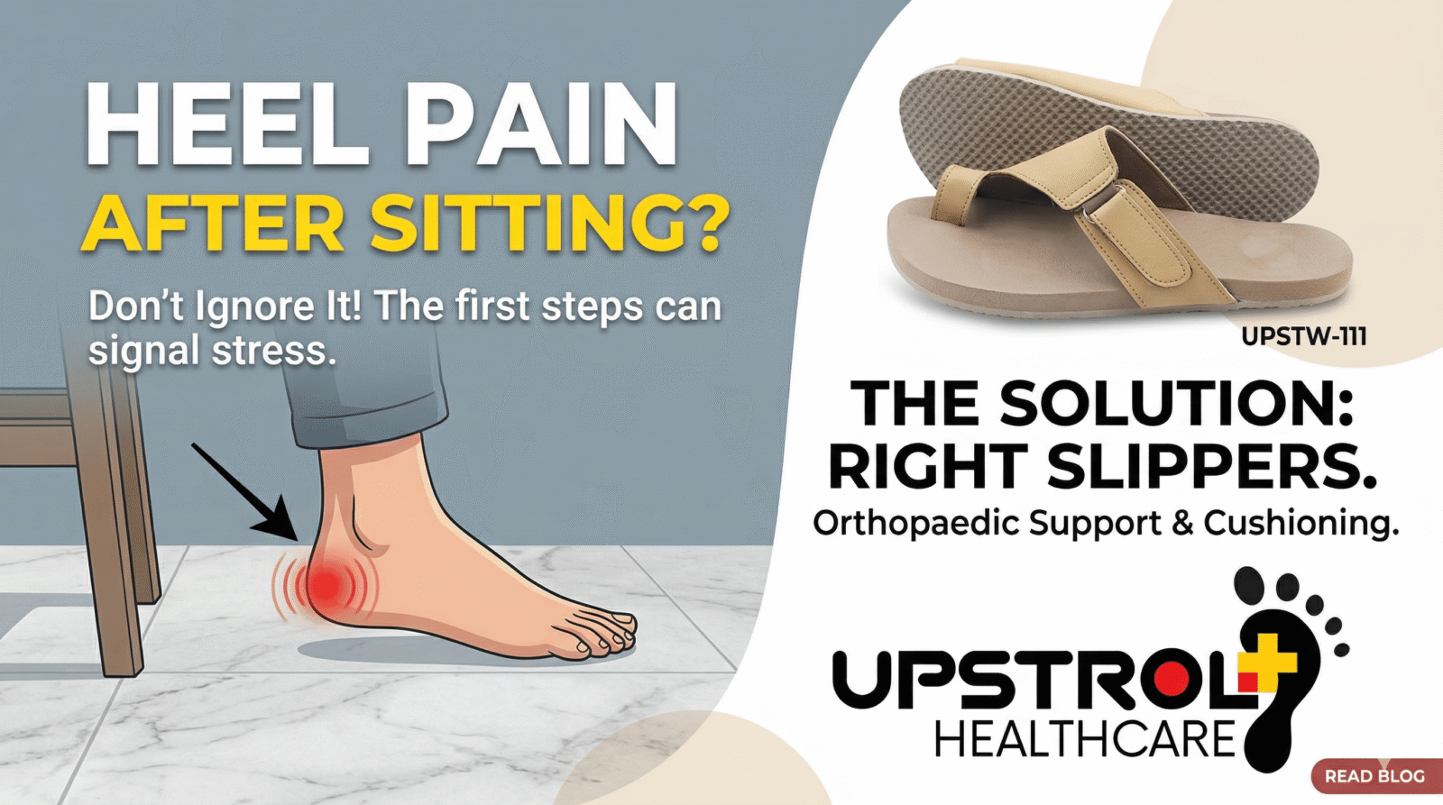 Orthopaedic slippers reducing heel pain after sitting