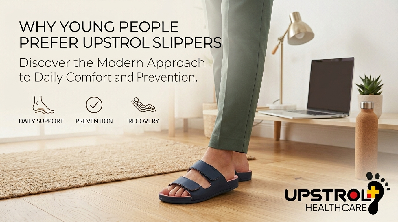 Young adults wearing modern orthopaedic slippers as part of a wellness lifestyle