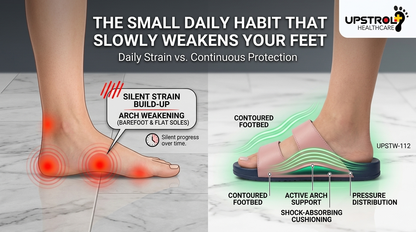 Arch-support slippers reducing daily foot strain at home
