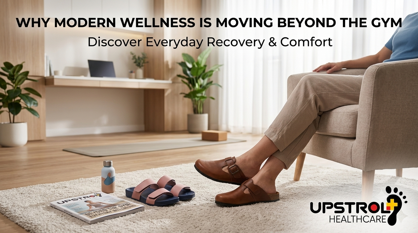 Modern wellness lifestyle featuring recovery habits, supportive footwear, and daily wellbeing