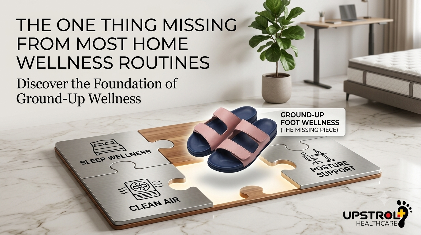 Modern home wellness routine featuring supportive orthopaedic slippers for everyday comfort