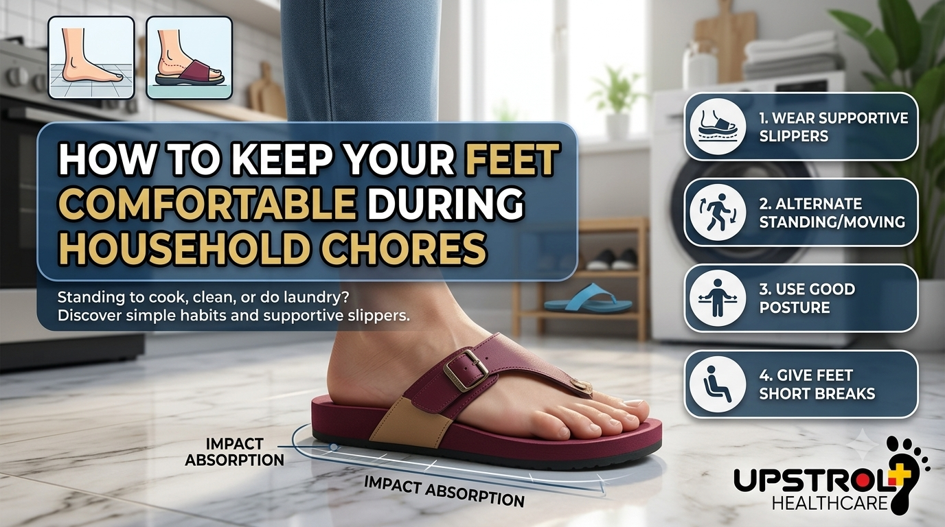orthopaedic slippers while doing household chores at home