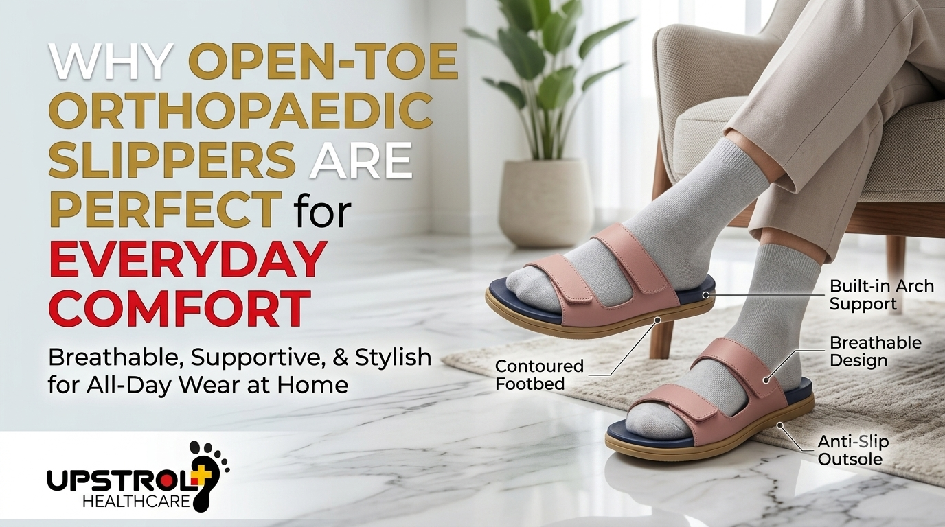 Open-toe orthopaedic slippers with breathable design for everyday comfort at home