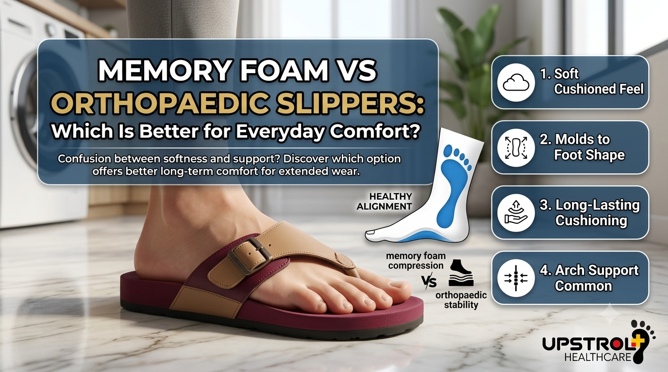 Memory foam slippers and orthopaedic slippers compared side by side for everyday indoor comfort